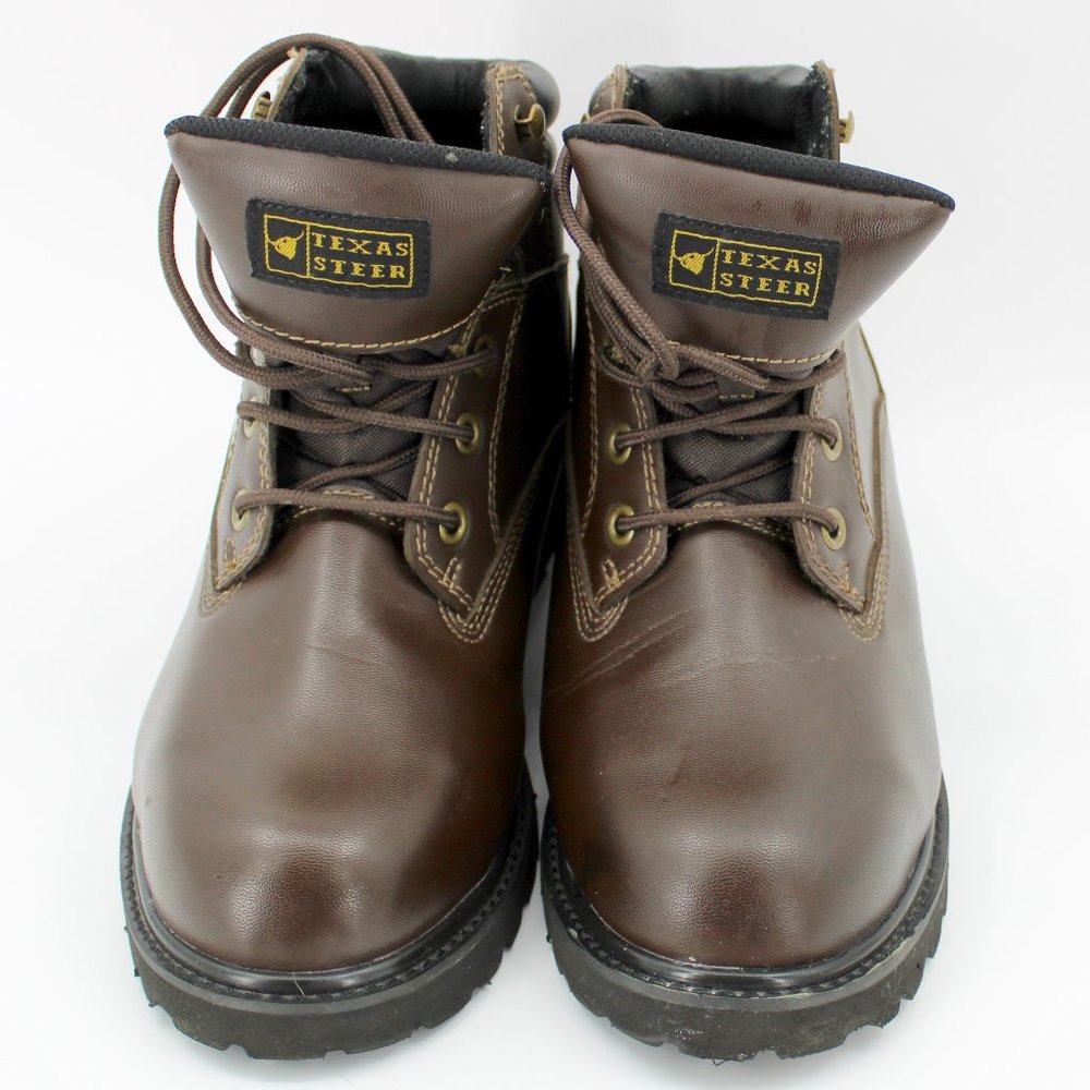 TEXAS STEER Men's Steel Toe Leather Work Boot Brown Size 10.5